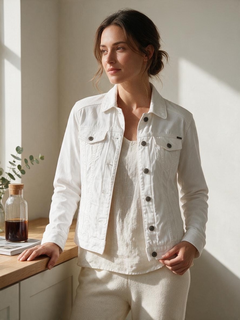 Eddie Bauer white cotton button front jean jacket size small casual chic